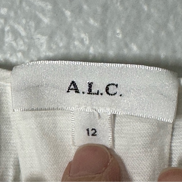 A.L.C. Carey Top Women's 12 White Cotton Linen Pleated Short Sleeve Blouse Shirt - Picture 6 of 7